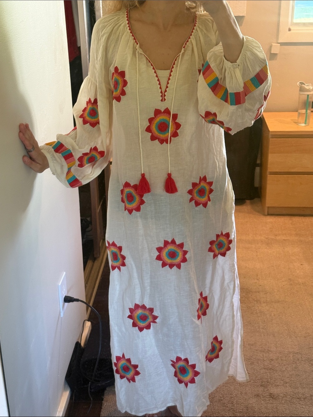 NWT Benaras by Citrus Floral Embroidered Cream Dress Coverup SMALL Cotton Linen